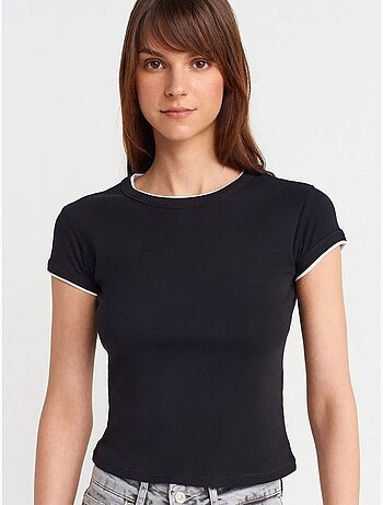 T-shirt court en coton, coupe ajustée, femme dilvin