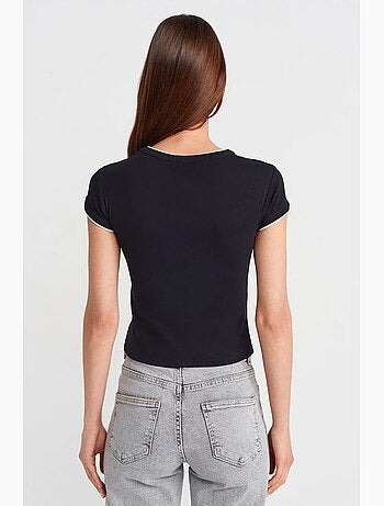 T-shirt court en coton, coupe ajustée, femme dilvin