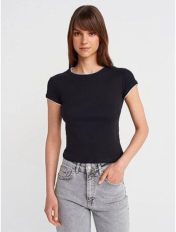 T-shirt court en coton, coupe ajustée, femme dilvin
