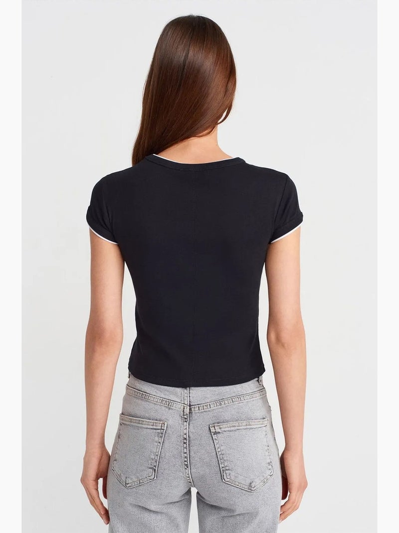 T-shirt court en coton, coupe ajustée, femme dilvin Noir - Kiabi