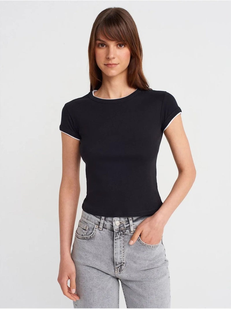 T-shirt court en coton, coupe ajustée, femme dilvin Noir - Kiabi