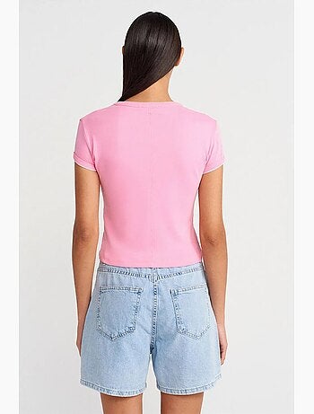 T-shirt court en coton, coupe ajustée, femme dilvin