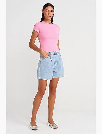 T-shirt court en coton, coupe ajustée, femme dilvin