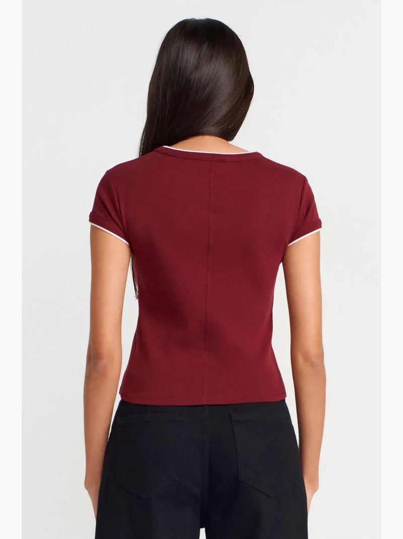 T-shirt court en coton, coupe ajustée, femme dilvin Rouge bordeaux - Kiabi
