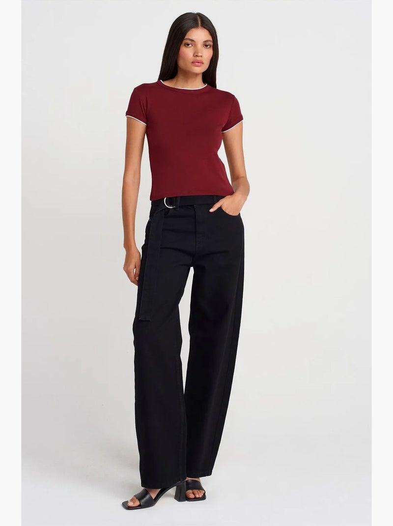 T-shirt court en coton, coupe ajustée, femme dilvin Rouge bordeaux - Kiabi