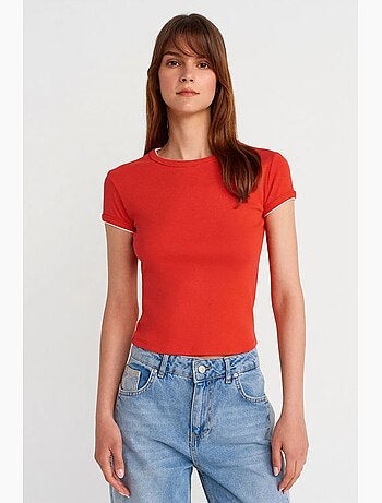 T-shirt court en coton, coupe ajustée, femme dilvin