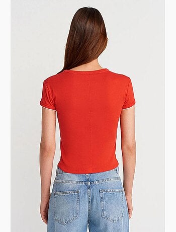 T-shirt court en coton, coupe ajustée, femme dilvin