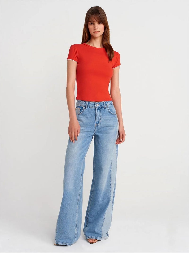 T-shirt court en coton, coupe ajustée, femme dilvin Rouge - Kiabi