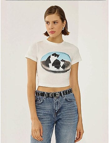 T-shirt court en coton imprimé hiccup