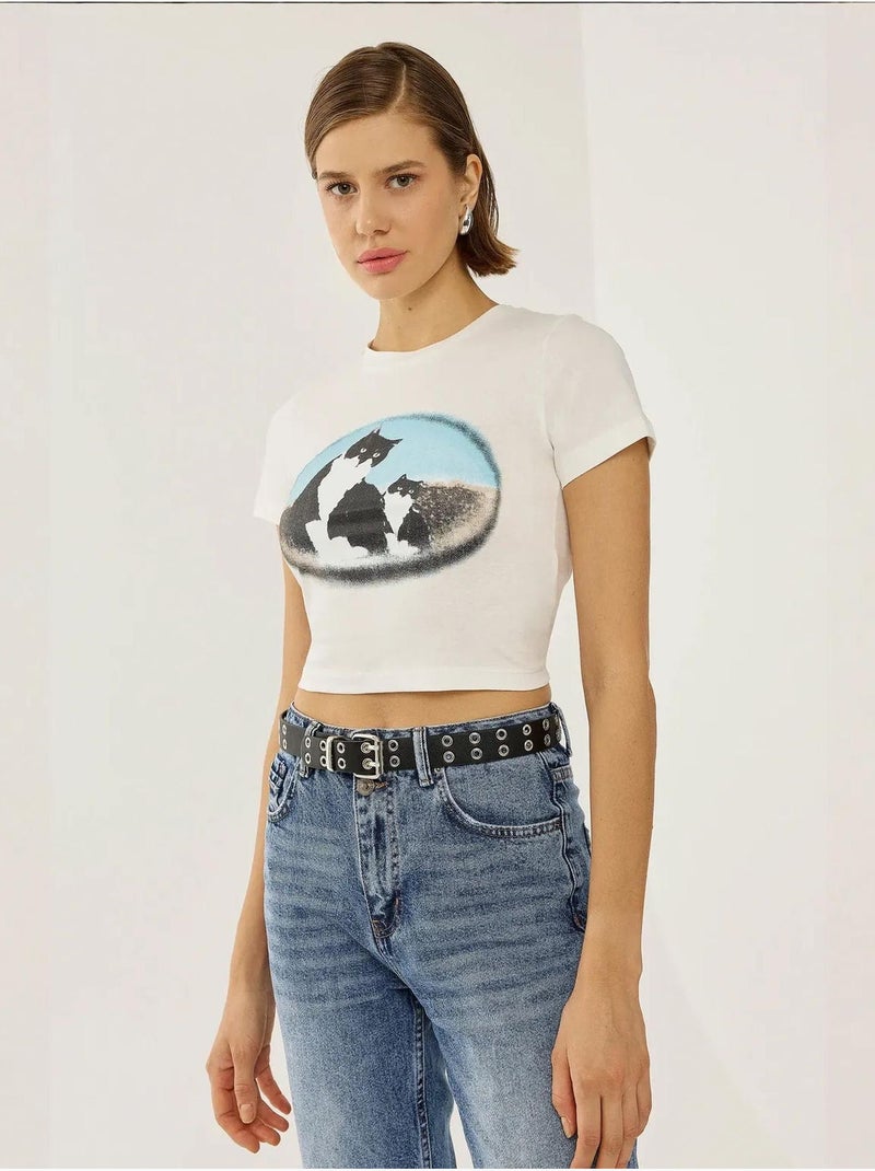 T-shirt court en coton imprimé hiccup Blanc - Kiabi