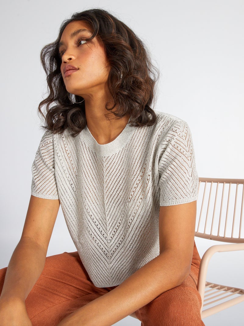 T-shirt court en maille ajourée Gris/argenté - Kiabi