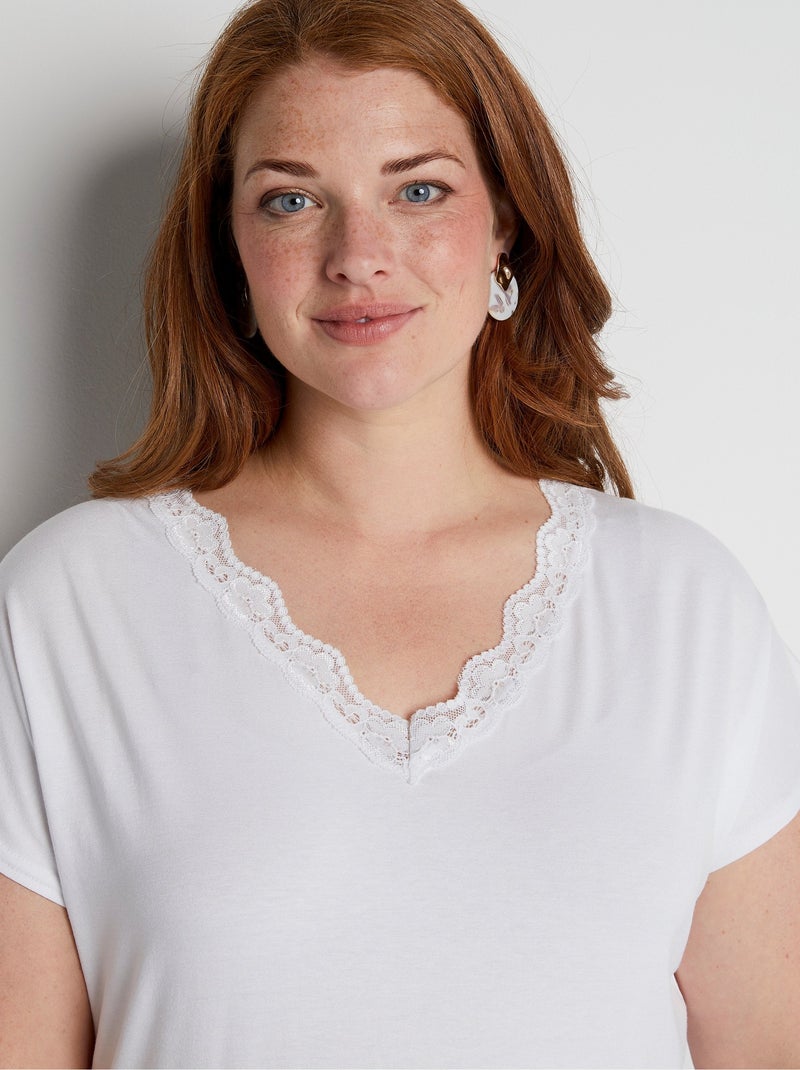 T-shirt court extensible dentelle Blanc - Kiabi