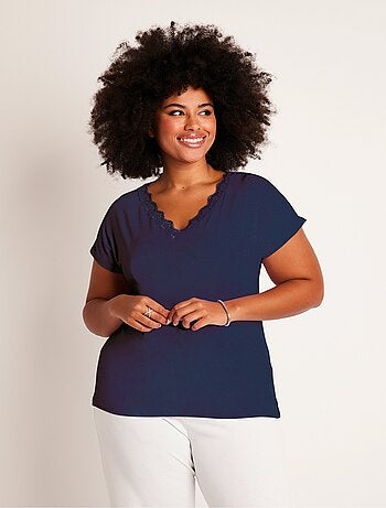 T-shirt court extensible dentelle