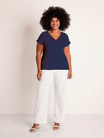 T-shirt court extensible dentelle