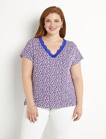 T-shirt court extensible dentelle