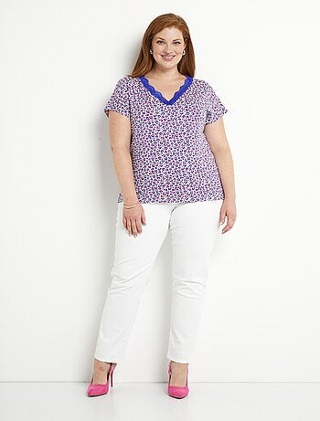 T-shirt court extensible dentelle