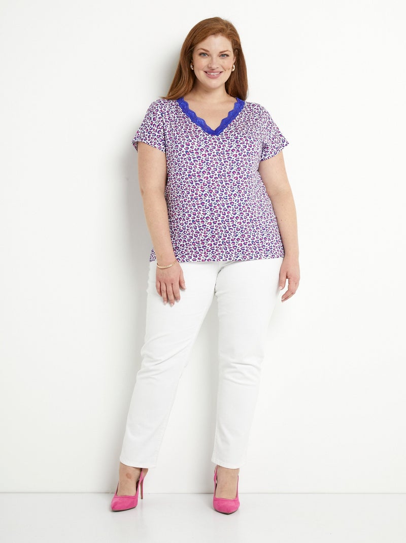 T-shirt court extensible dentelle Ecru - Kiabi