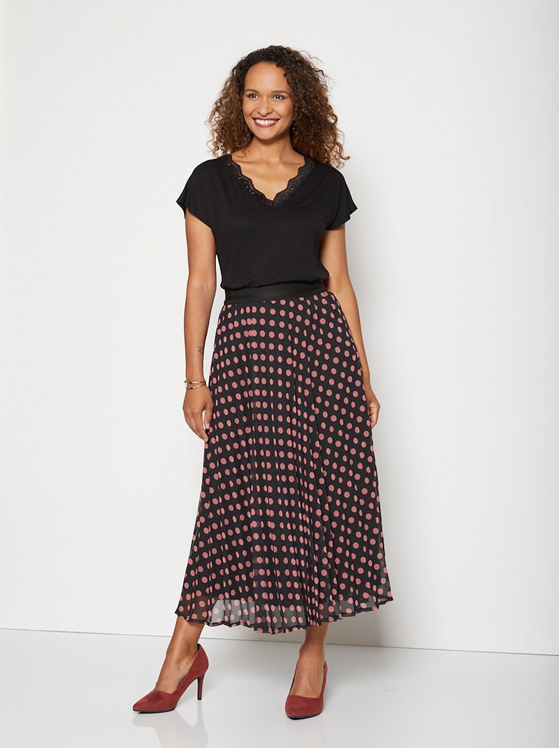 T-shirt court extensible dentelle Noir - Kiabi