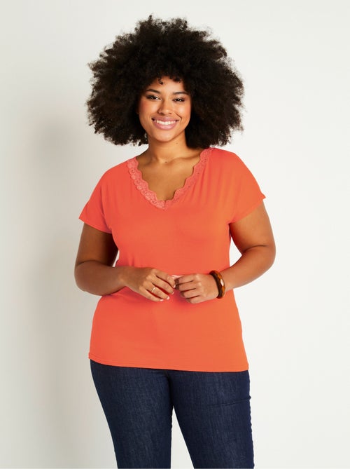 T-shirt court extensible dentelle - Kiabi