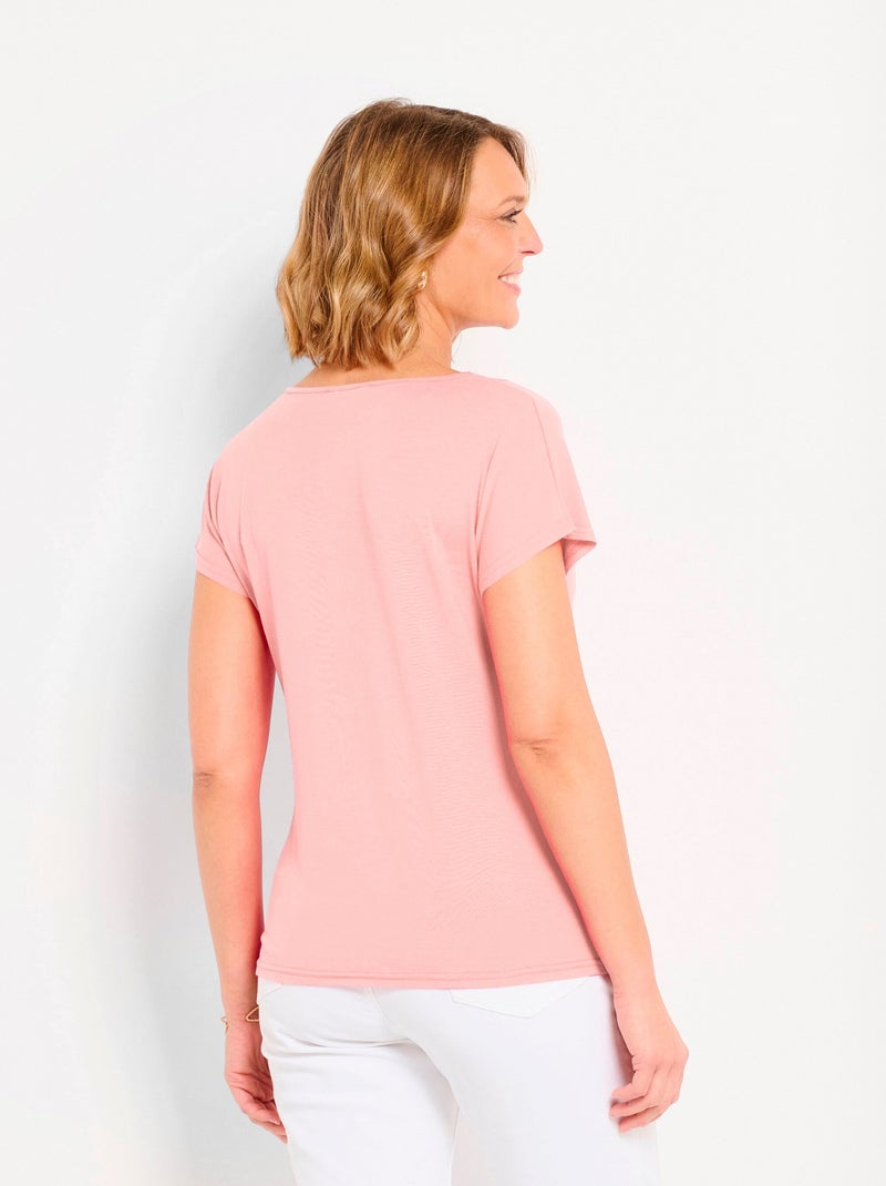 T-shirt court extensible dentelle Rose - Kiabi