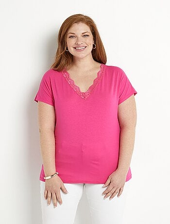 T-shirt court extensible dentelle