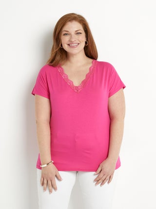 T-shirt court extensible dentelle