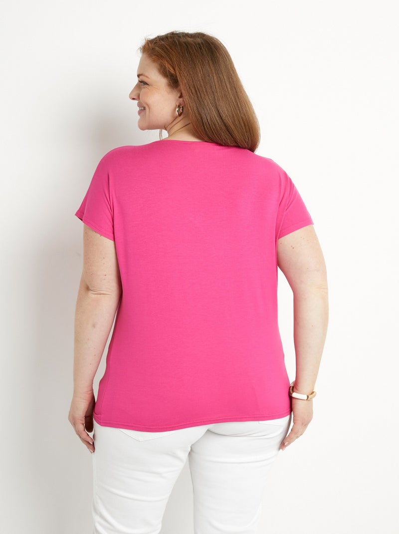 T-shirt court extensible dentelle Rose fushia - Kiabi