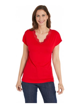 T-shirt court extensible dentelle