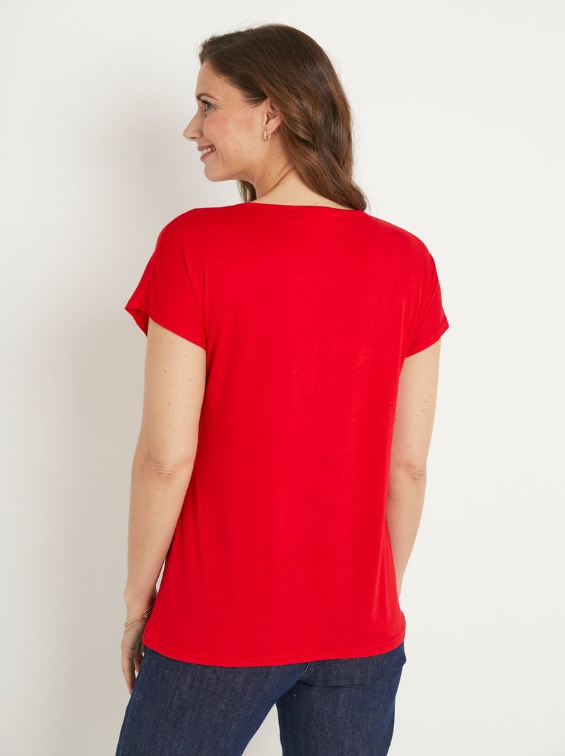T-shirt court extensible dentelle Rouge - Kiabi