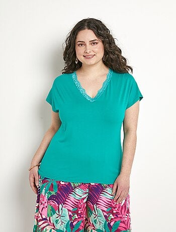T-shirt court extensible dentelle