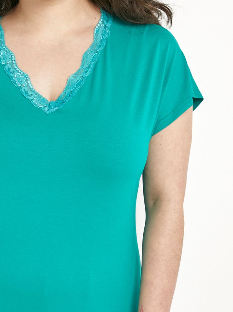 T-shirt court extensible dentelle Vert clair - Kiabi