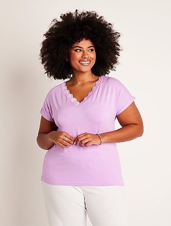 T-shirt court extensible dentelle