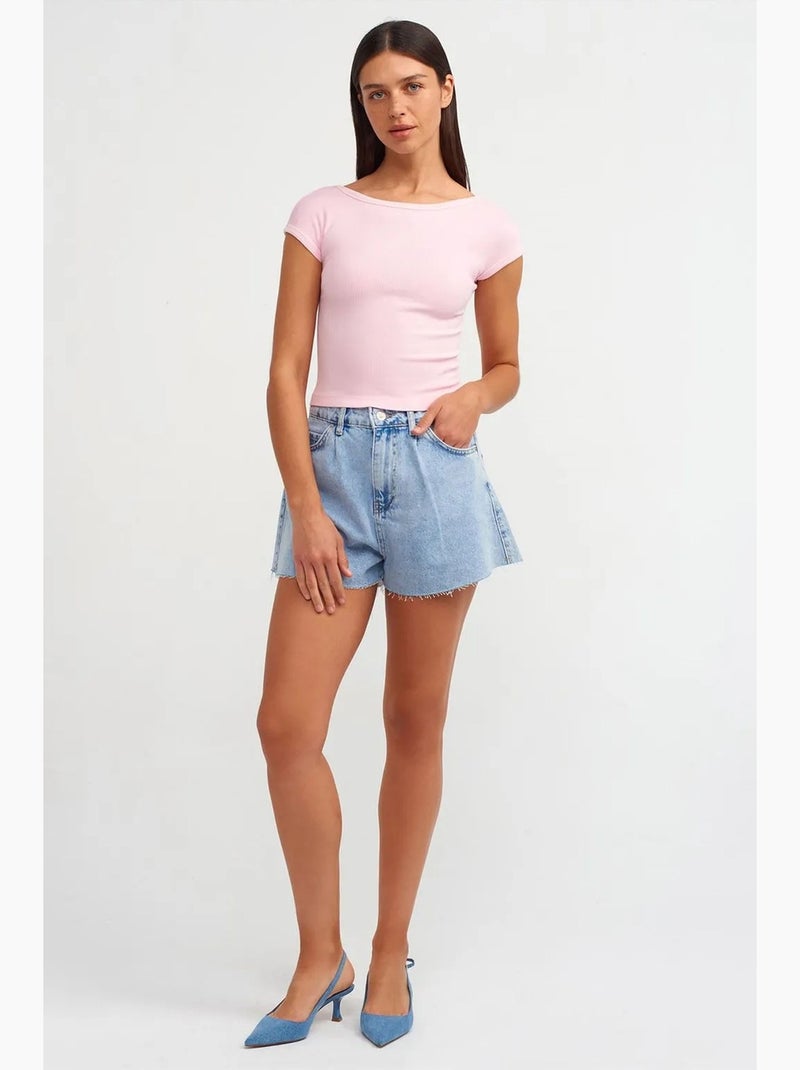T-shirt court femme à col carré et découpe dilvin Rose clair - Kiabi