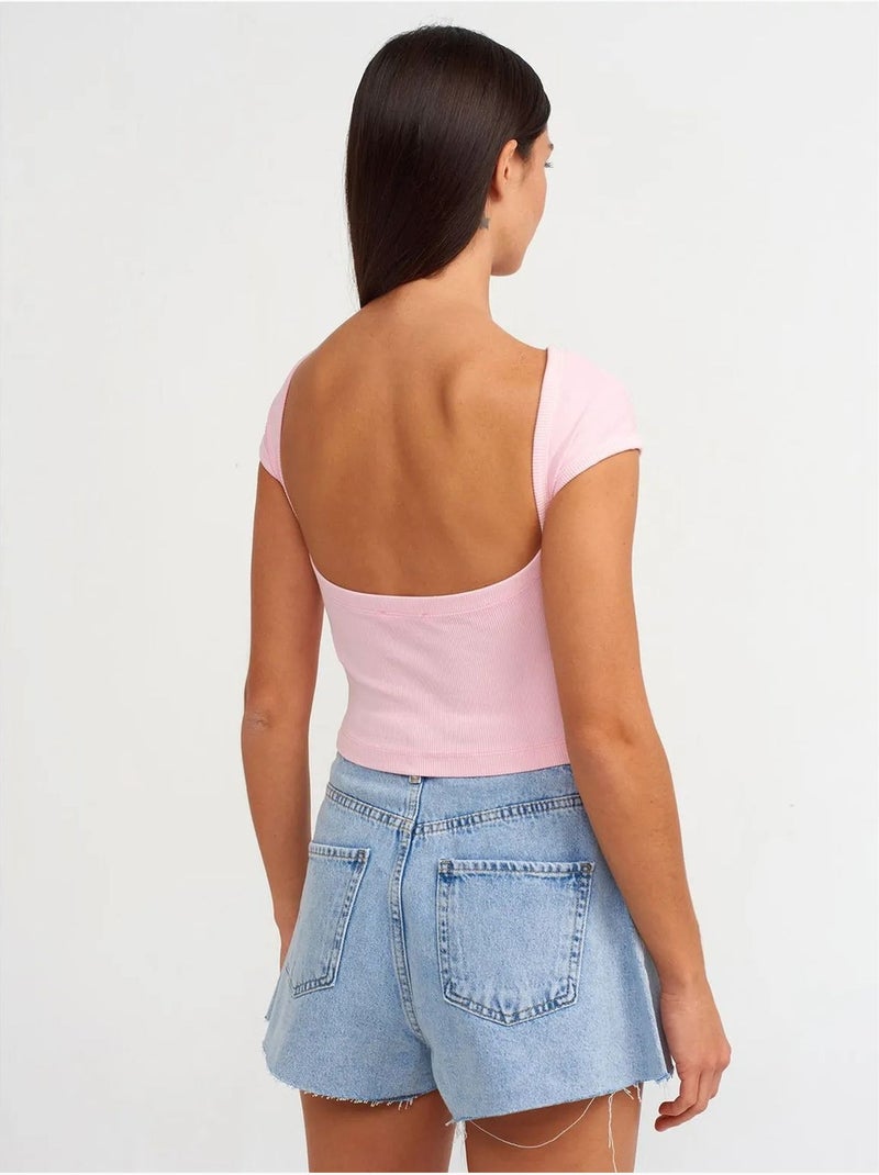 T-shirt Court Femme À Col Carré Et Découpe Rose clair - Kiabi
