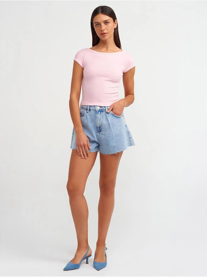 T-shirt Court Femme À Col Carré Et Découpe Rose clair - Kiabi