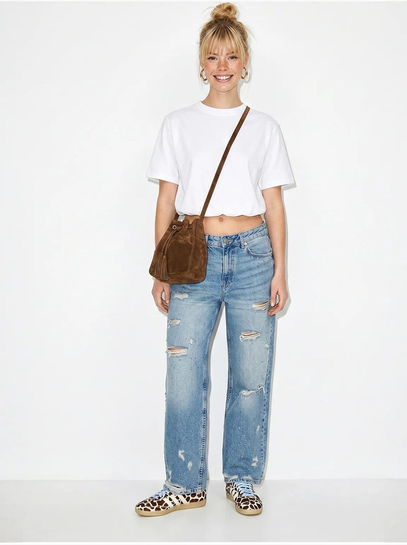 T-shirt court femme à col rond lucci Blanc - Kiabi