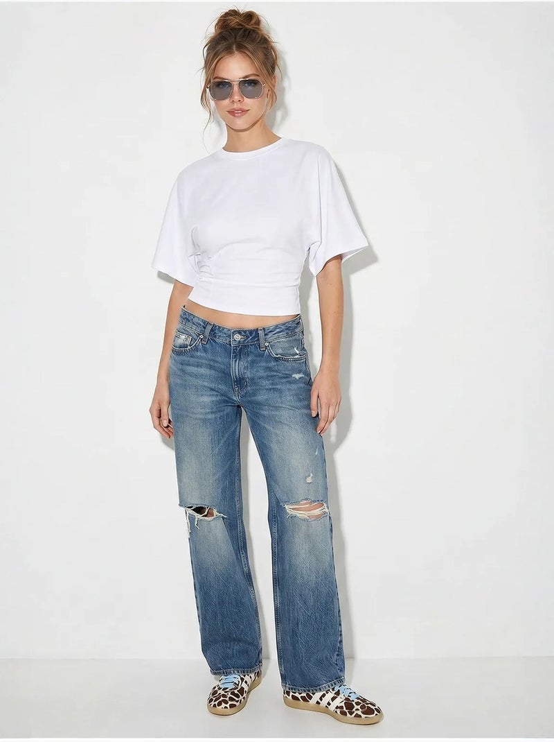 T-shirt court femme col rond lucci Blanc - Kiabi