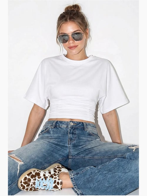T-shirt court femme col rond lucci - Kiabi