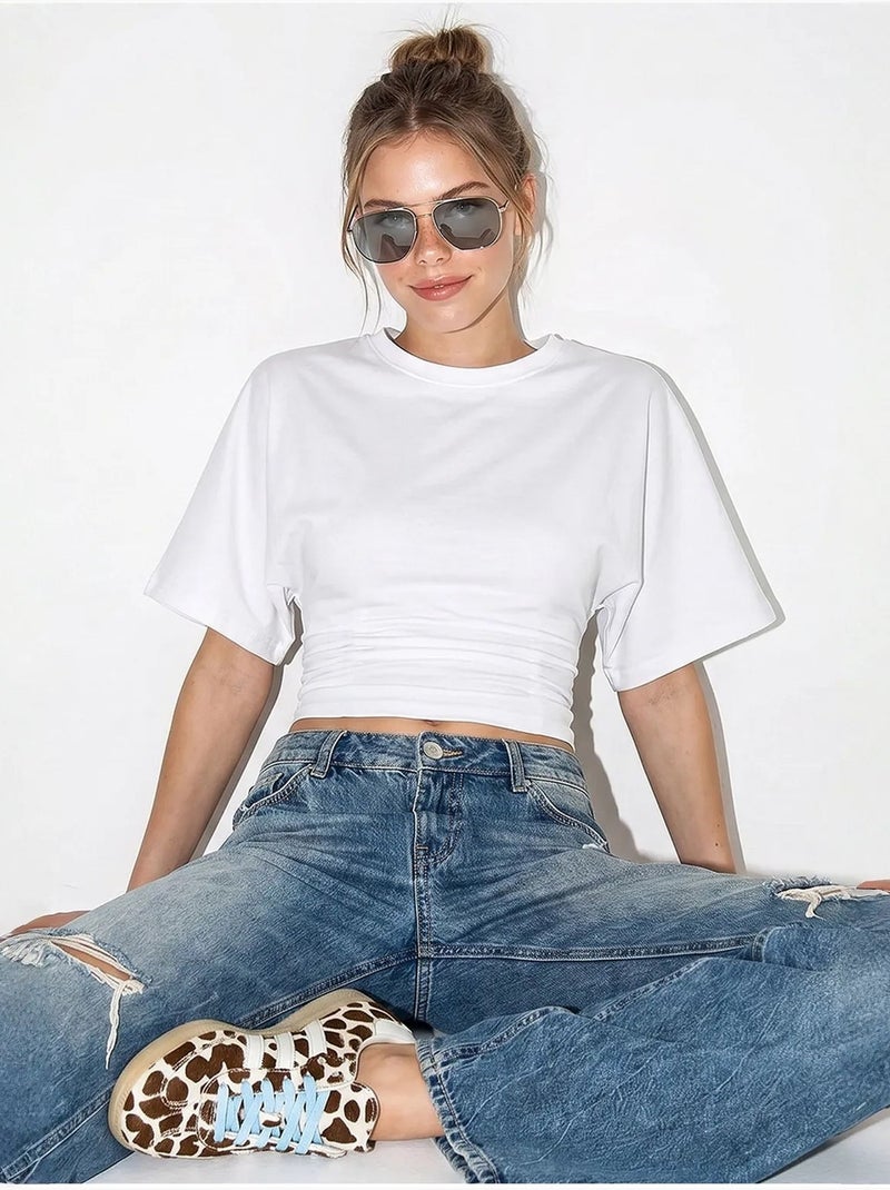 T-shirt court femme col rond lucci Blanc - Kiabi