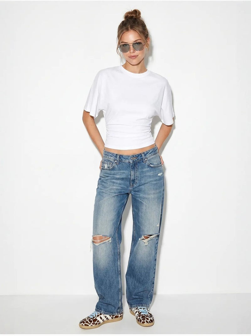 T-shirt court femme col rond lucci Blanc - Kiabi
