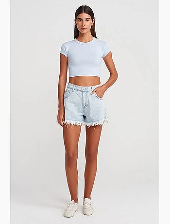 T-shirt court femme coupe ajustée col rond dilvin