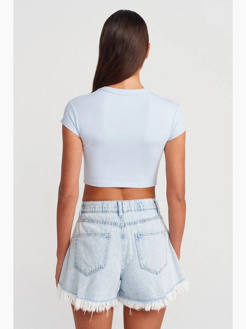 T-shirt court femme coupe ajustée col rond dilvin Bleu ciel - Kiabi