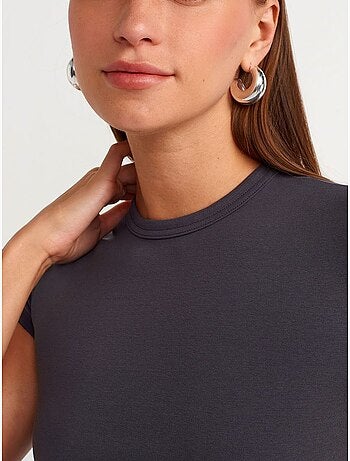 T-shirt court femme, coupe ajustée, col rond dilvin