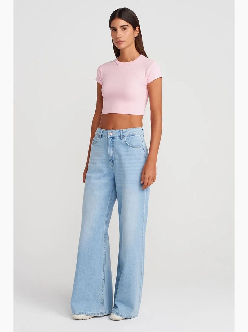 T-shirt court femme coupe ajustée col rond dilvin Rose dragée - Kiabi