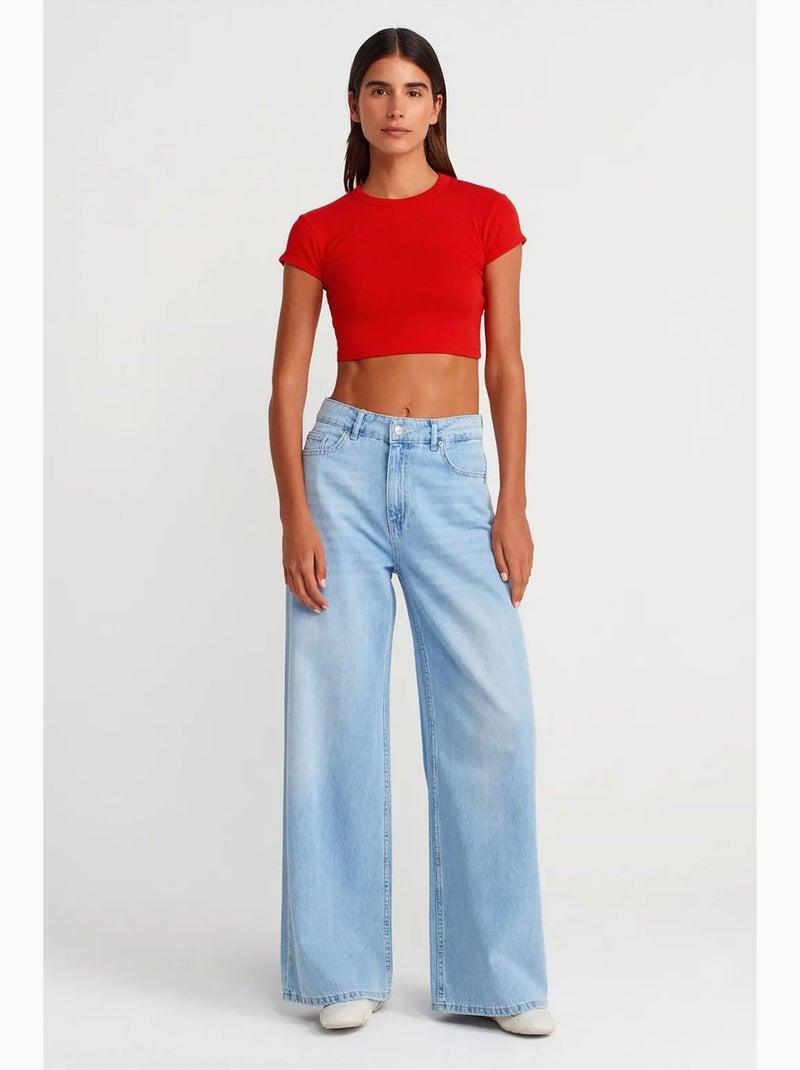 T-shirt court femme coupe ajustée col rond dilvin Rouge - Kiabi