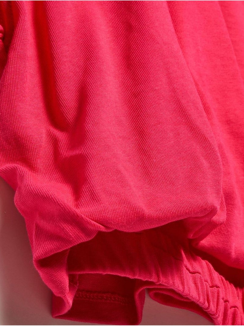 T-shirt court femme en coton à col rond dilvin Rose fluo/Solinotes - Kiabi