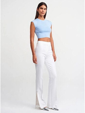 T-shirt Court Femme Sans Manches Côtelé