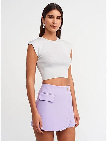 T-shirt court femme sans manches côtelé dilvin