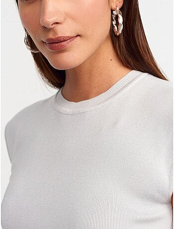 T-shirt court femme sans manches côtelé dilvin