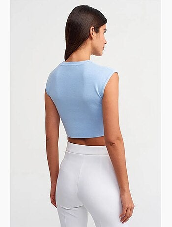 T-shirt court femme sans manches côtelé dilvin